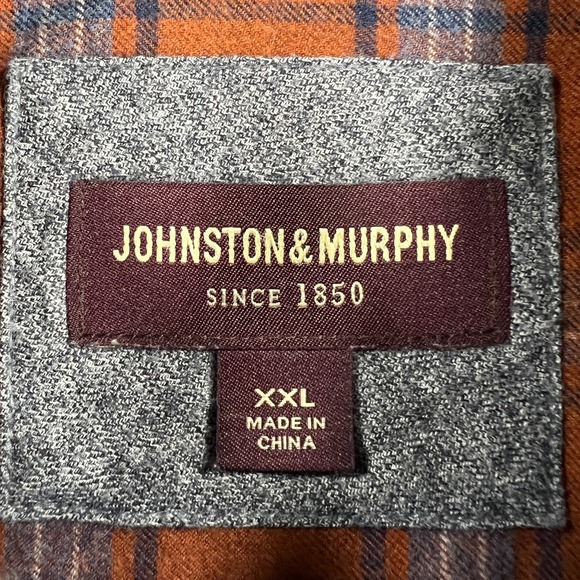 Johnston & Murphy Shirt Mens 2XL XXL Orange Plaid Long Sleeve Button Down Casual - Picture 2 of 14